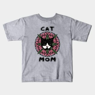 Tuxedo Cat Mom Kids T-Shirt